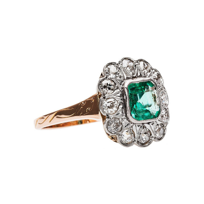 Antique Art Deco Diamond & Emerald Engagement Ring | Hatherly