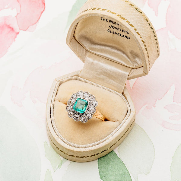 Antique Art Deco Diamond & Emerald Engagement Ring | Hatherly
