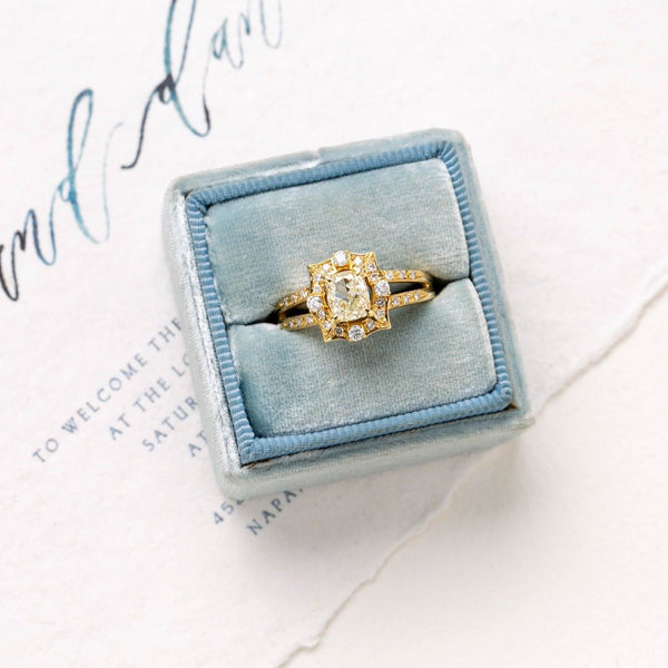 Shield-Shape Diamond Halo Golden Vintage-Inspired Diamond Engagement Ring | Braithwaite