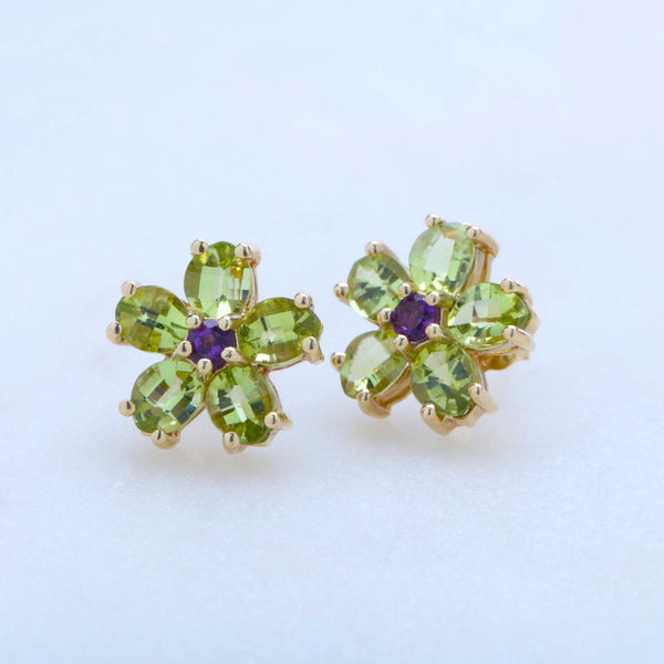 Peridot & Amethyst Studs