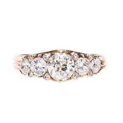 Authentic Victorian Era 5 diamond 18k yellow gold engagement ring circa 1890