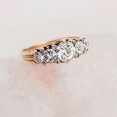Authentic Victorian Era 5 diamond 18k yellow gold engagement ring circa 1890