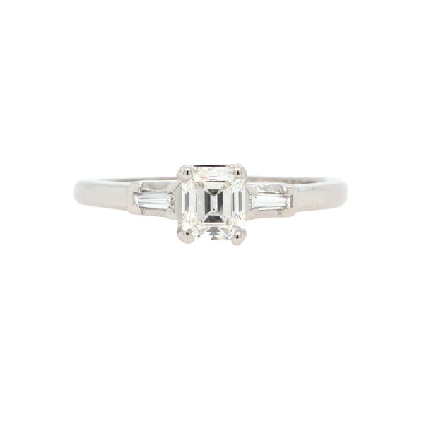 Classic and Authentic Mid-Century Emerald Cut Diamond Engagement Ring