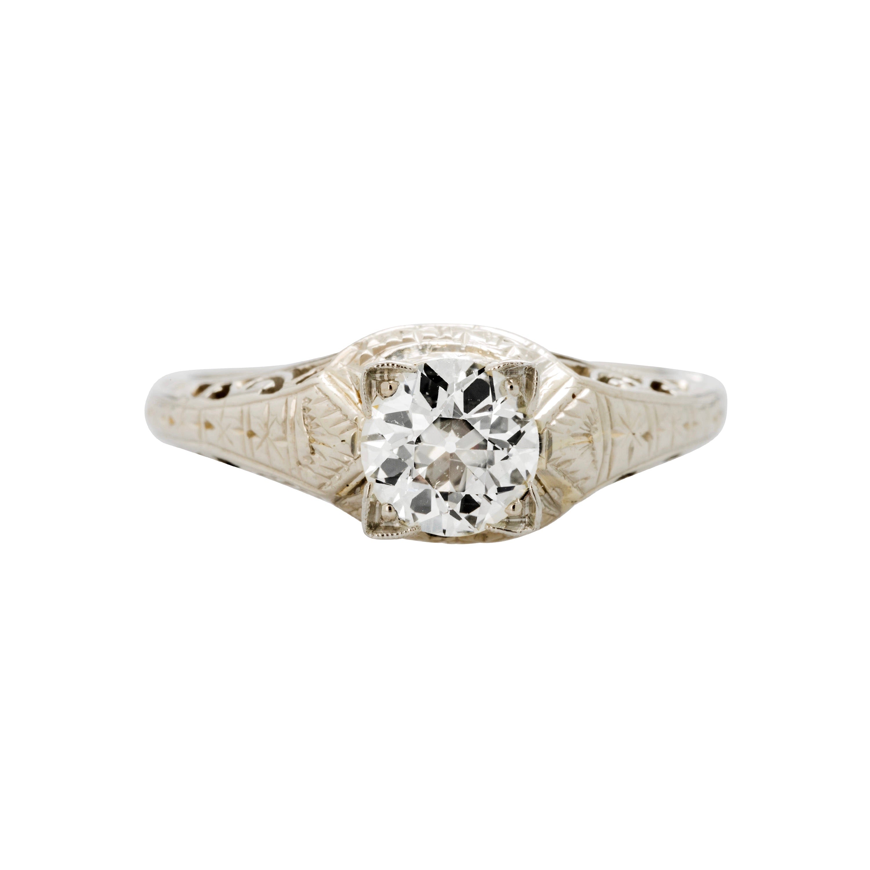 A pretty 18k white gold and diamond authentic Art Deco engagement ring