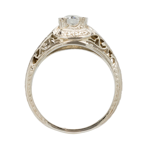 A pretty 18k white gold and diamond authentic Art Deco engagement ring