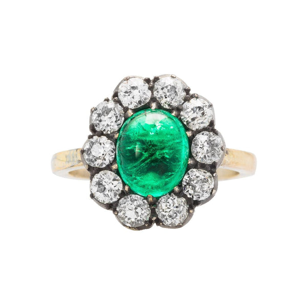 Cabochon Cut Emerald Engagement Ring
