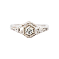 Edwardian era inspired 18kt white gold diamond engagement ring