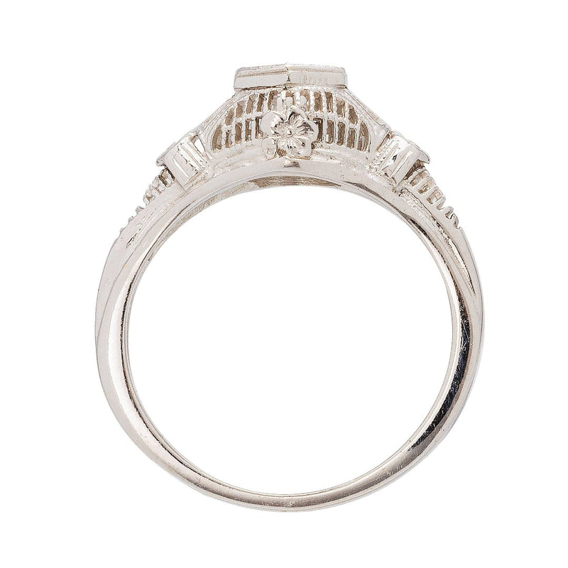 Edwardian era inspired 18kt white gold diamond engagement ring