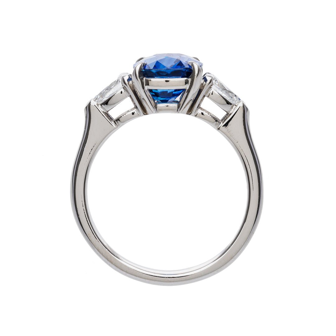 Dreamy Cushion Cut Sapphire and Diamond Three Stone Ring | Point Reyes ...