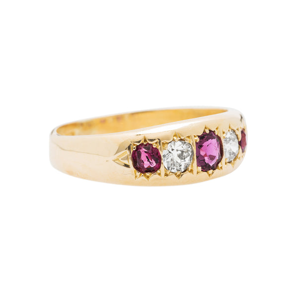 A Authentic Victorian Yellow Gold, Ruby and Diamond Gypsy Ring