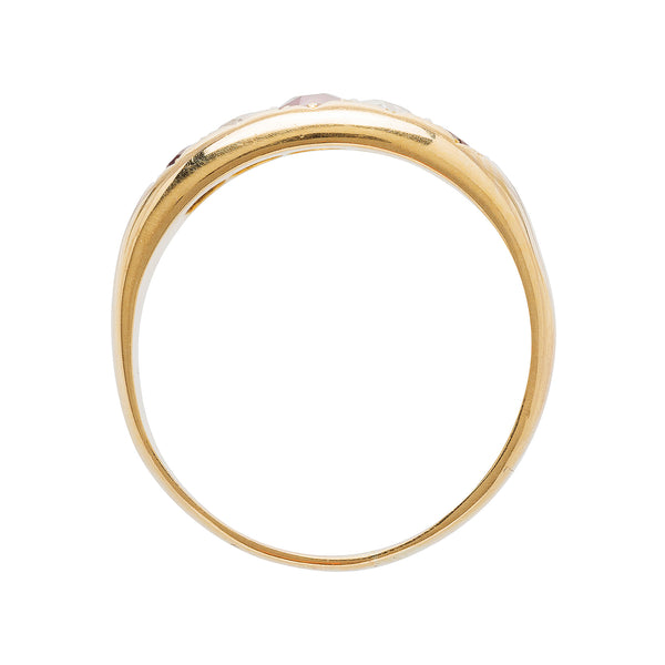 A Authentic Victorian Yellow Gold, Ruby and Diamond Gypsy Ring