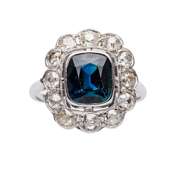 Vintage Sapphire Ring with Diamond Halo 