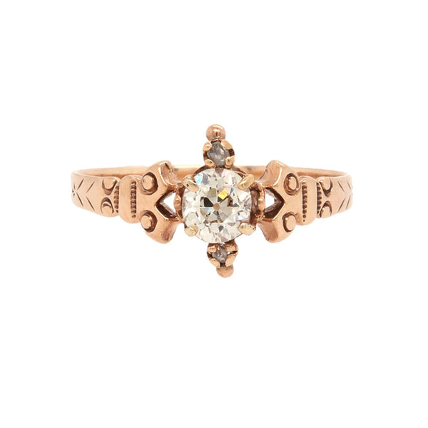 A Unique and Authentic Victorian Era 14 Karat Rose Gold and Diamond Ring