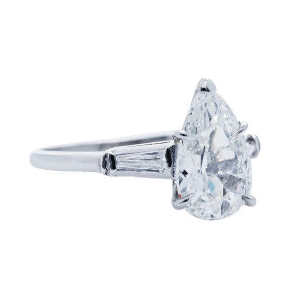 A Tailored Platinum and Pear Shaped Diamond Mid-Century Engagement Ring | St. Germain