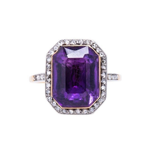 A Sweet Authentic Art Nouveau Platinum and Gold Amethyst and Diamond Ring