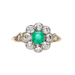 Low Profile Victorian Emerald Engagement Ring