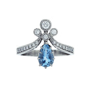 A Handcrafted Platinum, Aquamarine and Diamond Engagement Ring