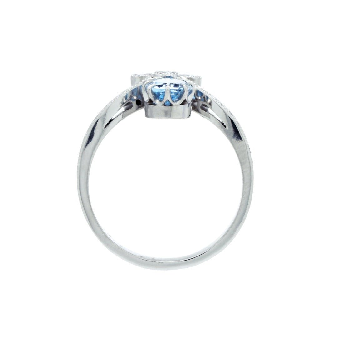 A Handcrafted Platinum, Aquamarine and Diamond Engagement Ring