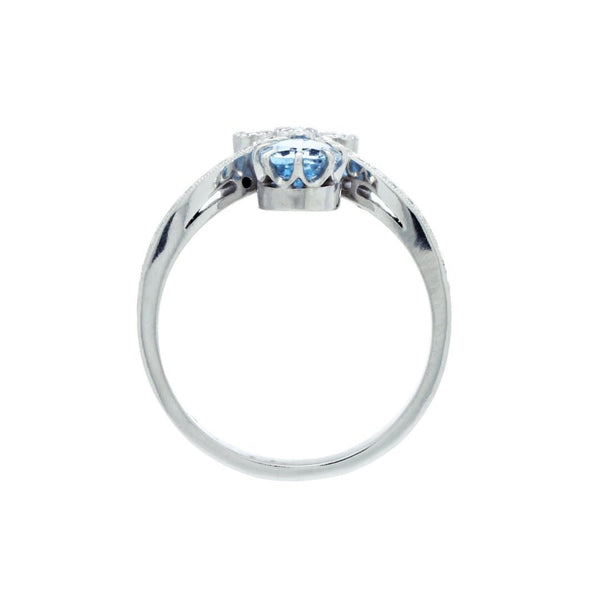A Handcrafted Platinum, Aquamarine and Diamond Engagement Ring