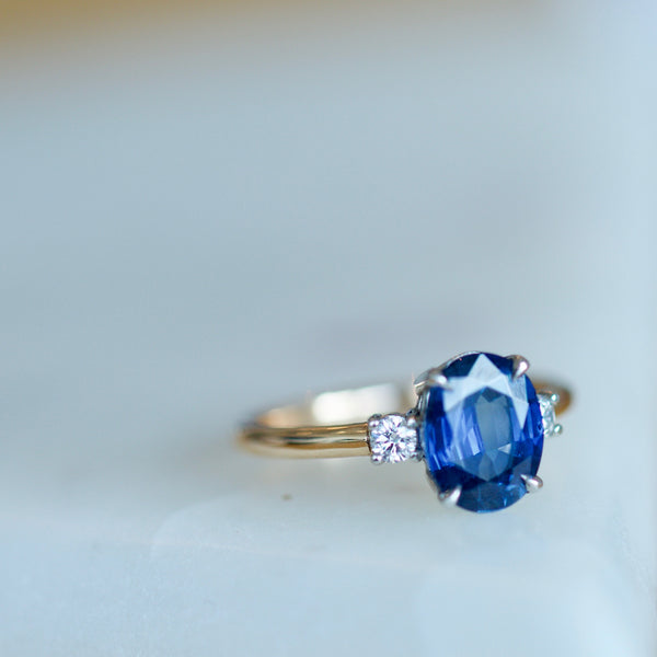 Vintage Inspired Ceylon Sapphire & Diamond Engagement Ring
