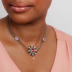 1870's tourmaline diamond pearl necklace