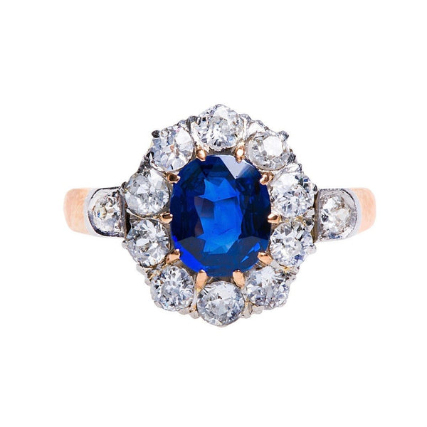 Authentic Victorian era Ceylon Blue Sapphire and Diamond 18k Rose Gold engagement ring