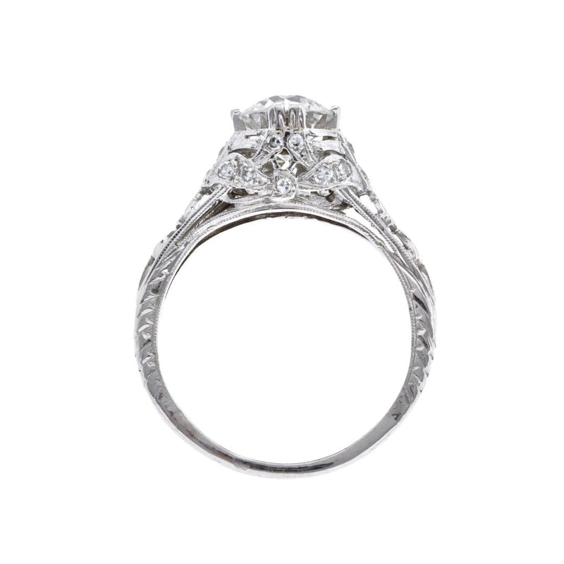 Yorkshire Coast | Sensational Edwardian era platinum and diamond antique engagement ring featuring a 1.19ct Transitional Brilliant Cut diamond