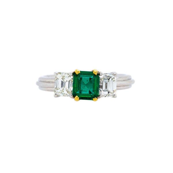 Sweet Emerald & Diamond Three-Stone Mixed-Metal Ring | Sequoia Valley