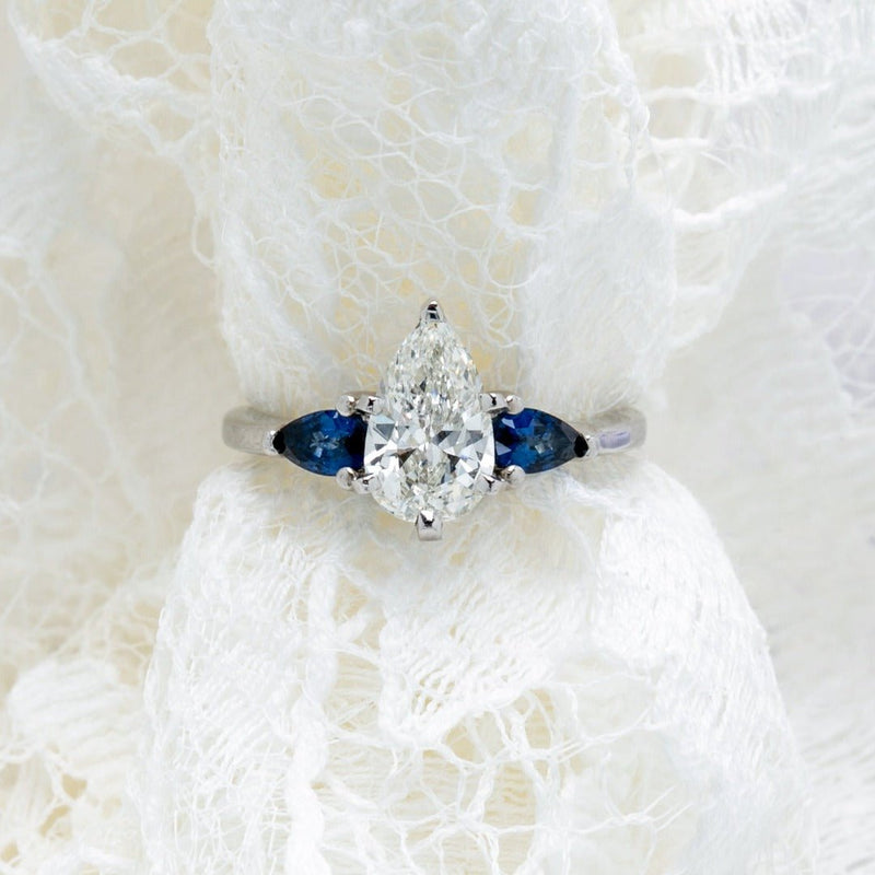 Modern Pear Diamond & Sapphire Platinum Engagement Ring | Afton