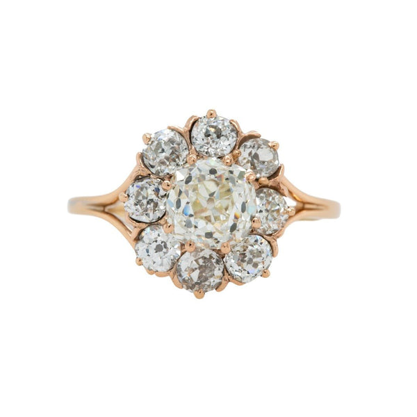 18k Rose Gold Victorian Era Old Mine Cut Diamond Cluster Engagement Ring | Alderson