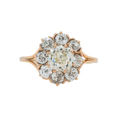 18k Rose Gold Victorian Era Old Mine Cut Diamond Cluster Engagement Ring | Alderson