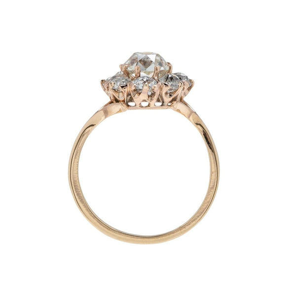 18k Rose Gold Old Mine Cut Victorian Era Diamond Cluster Engagement Ring | Alderson