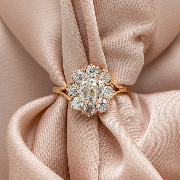 18k Rose Gold Old Mine Cut Victorian Era Diamond Cluster Engagement Ring | Alderson