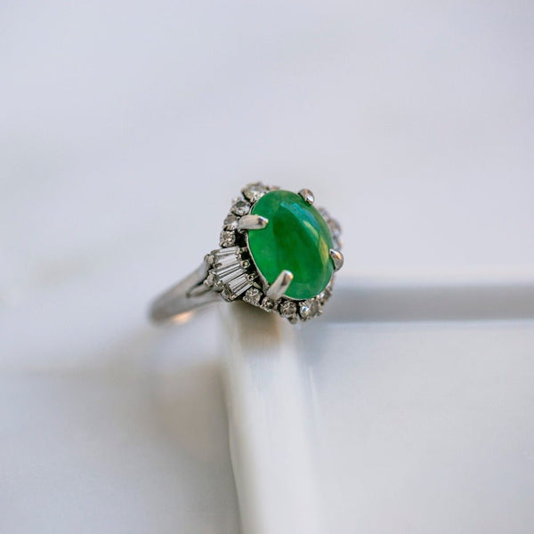 Vintage Mid Century Jade & Diamond Engagement Ring | Amboise