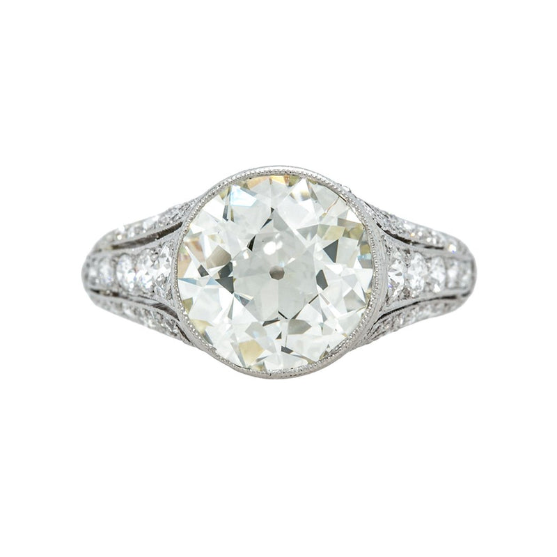 Spectacular Lacy Platinum & Diamond Edwardian Era Engagement Ring with bigger than 3ct Old European Cut Diamond GIA certified Engagement Ring | Annecy