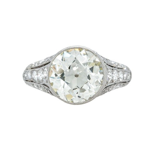 Spectacular Lacy Platinum & Diamond Edwardian Era Engagement Ring with bigger than 3ct Old European Cut Diamond GIA certified Engagement Ring | Annecy