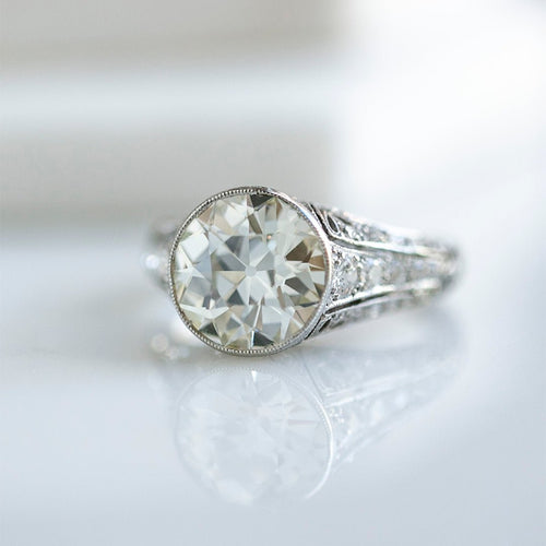 Spectacular Lacy Platinum & Diamond Edwardian Era Engagement Ring with bigger than 3ct Old European Cut Diamond GIA certified Engagement Ring | Annecy
