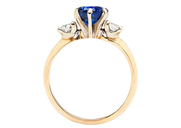 Vintage Sapphire Three Stone Engagement Ring | Retro Sapphire Diamond Three Stone Engagement Ring 