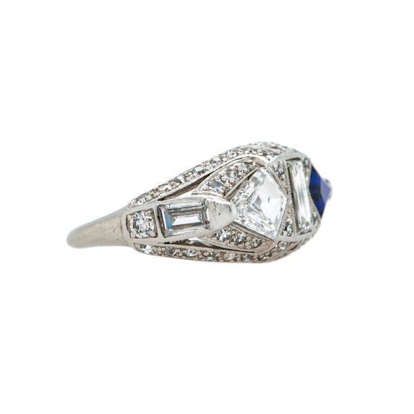 Geometric Shield Cut Diamond & Sapphire Art Deco Ring | Arendelle