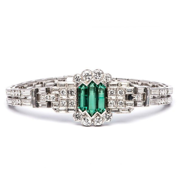 Art Deco Russian Emerald and Diamond Bracelet