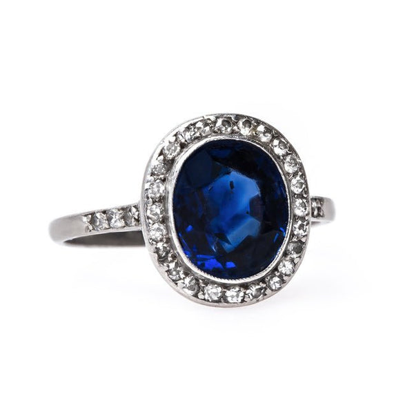 Edwardian Sapphire Engagement Ring with Diamond Halo | Ashbury Heights from Trumpet & Horn