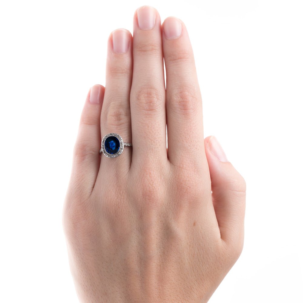 Edwardian Sapphire Engagement Ring with Diamond Halo | Ashbury Heights from Trumpet & Horn