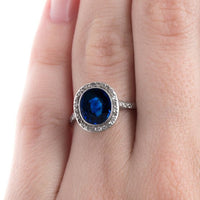 Edwardian Sapphire Engagement Ring with Diamond Halo | Ashbury Heights from Trumpet & Horn