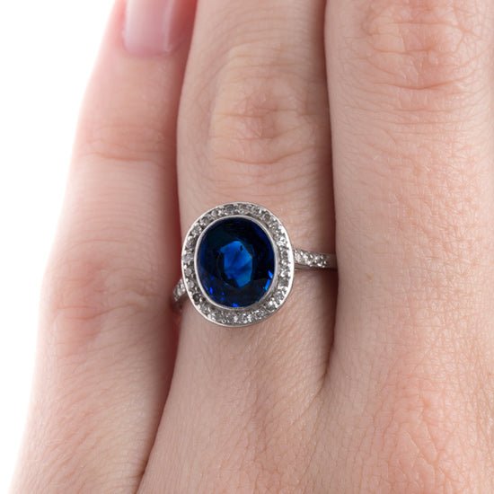 Edwardian Sapphire Engagement Ring with Diamond Halo | Ashbury Heights from Trumpet & Horn