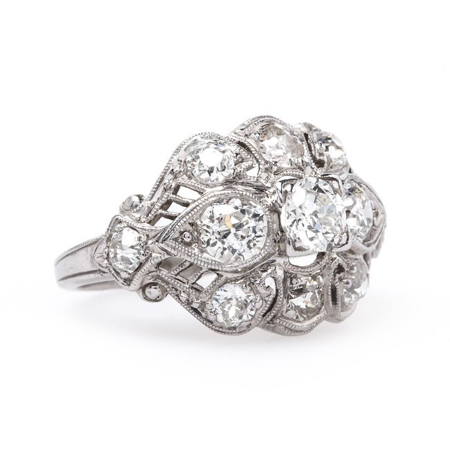 Aspen Edwardian Era Platinum Engagement Ring with Old European Cut Diamonds | Trumpet & Horn