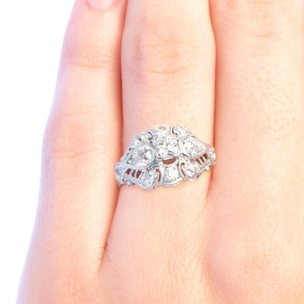 Aspen Edwardian Era Platinum Engagement Ring with Old European Cut Diamonds | Trumpet & Horn