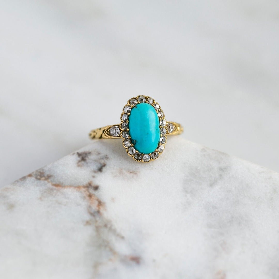 Antique Victorian Turquoise & Diamond Halo Ring | Aubervilliers