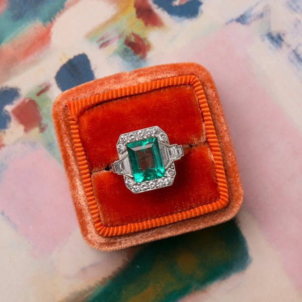 Gorgeous Art Deco Emerald Ring with Diamond Halo | Autry Trail from Trumpet & Horn
