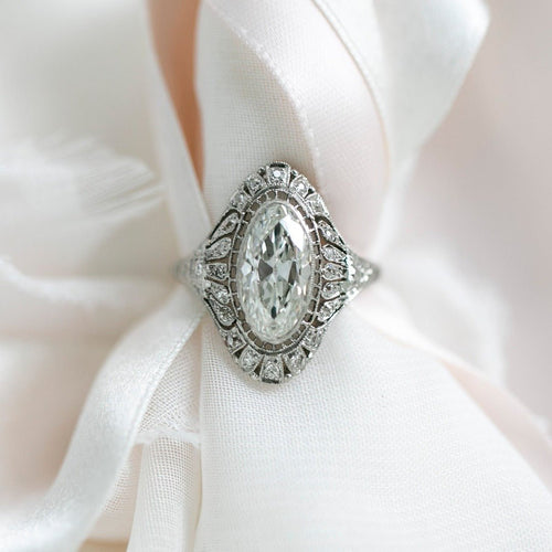 Exquisite Edwardian 2.50ct Moval Diamond Engagement Ring | Aventine
