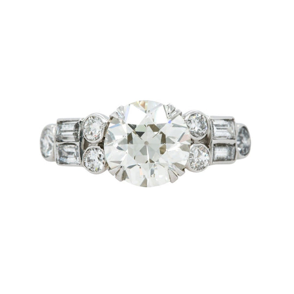 Fun & Flirty Art Deco Diamond Engagement Ring Masterpiece with 2ct Old European Cut Diamond and bezel set baguette accent diamonds | Banff